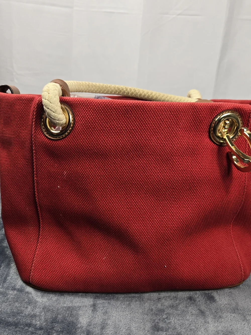 Michael Kors Red Canvas Tote with Rope Handles and Gold Hardware